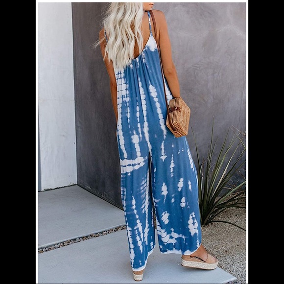 🆕 Tie Dye Baggy Spaghetti Strap Wide Leg Jumpsuit - Picture 2 of 2
